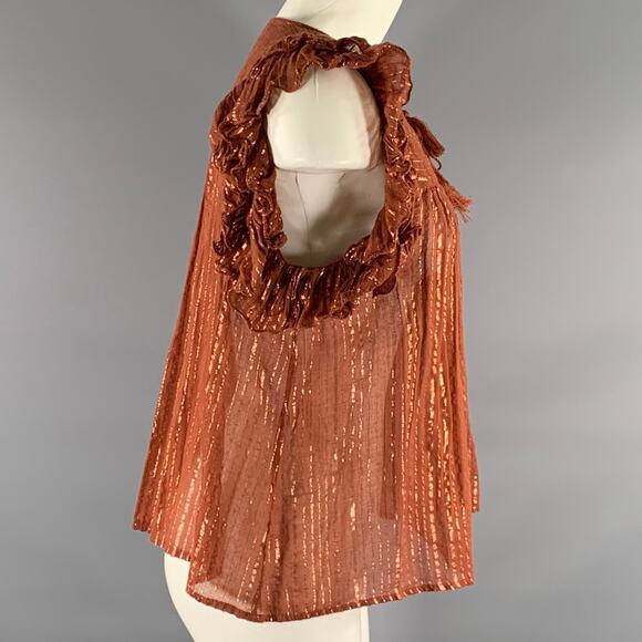 ULLA JOHNSON Size 6 Rust Cotton Blend Stripe Bohemian Blouse - Picture 3 of 7